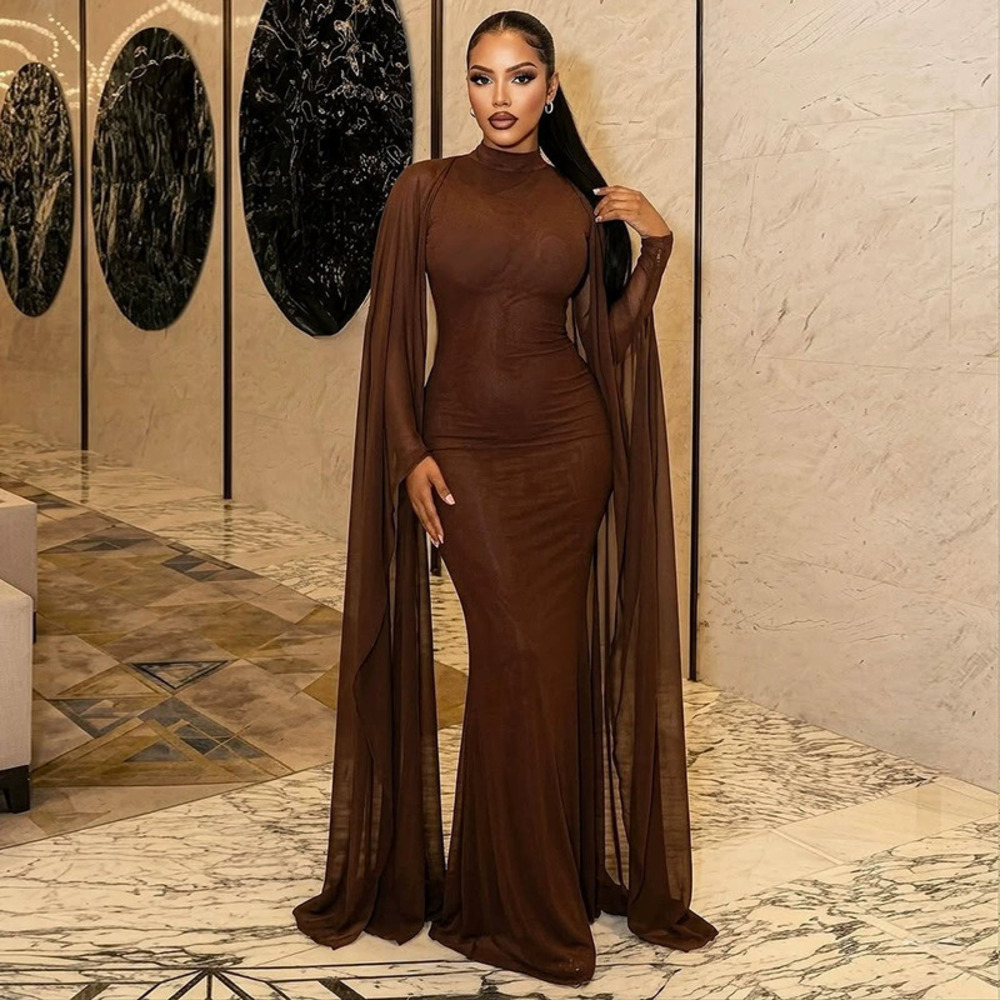 ZARA Chic Lace Up Bodycon Turtleneck Long Sleeve Solid Color Maxi Dress